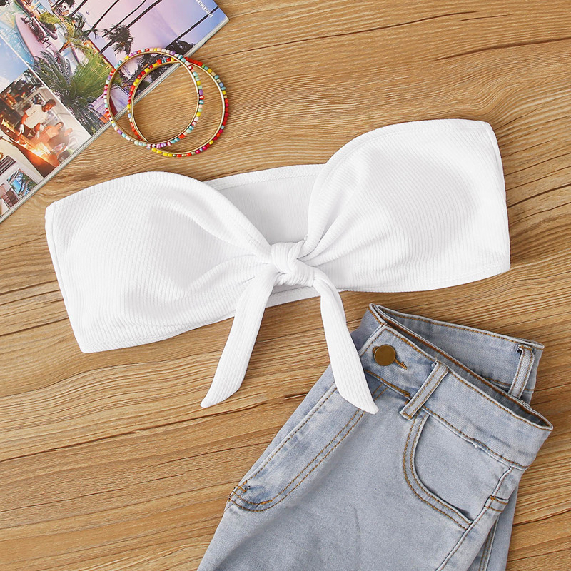 

Rib Knot Front Bikini Top, White