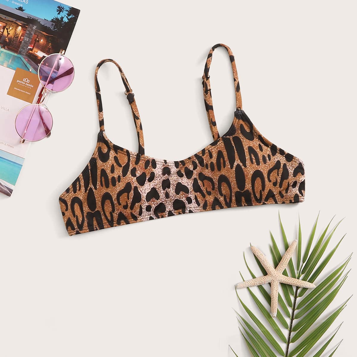 

Leopard Adjustable Strap Bikini Top, Multicolor