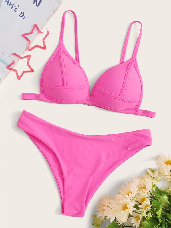 Triangle Top With High Cut Bikini Set, Pink