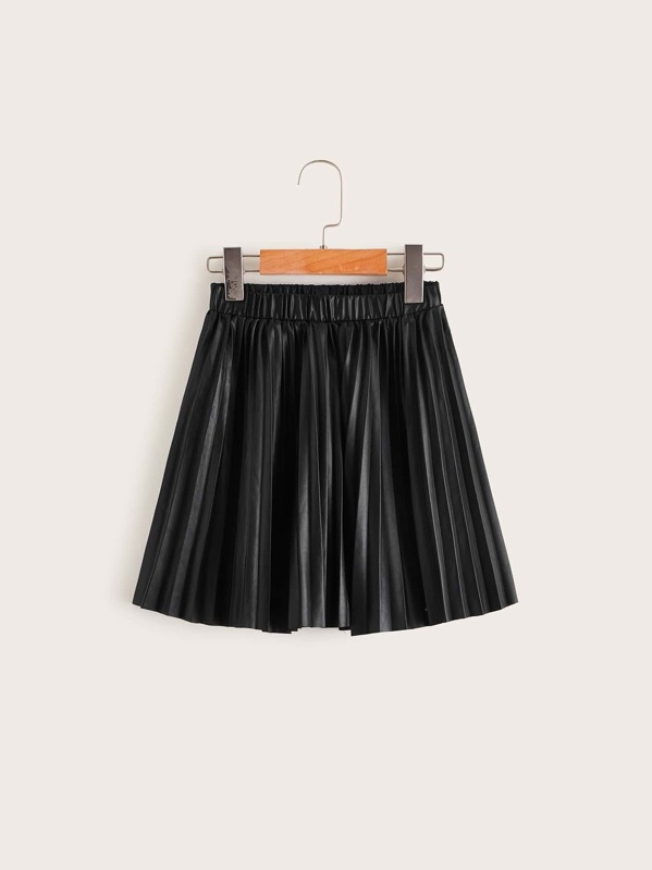 

Girls Elastic Waist Pleated Coated Skirt, Black