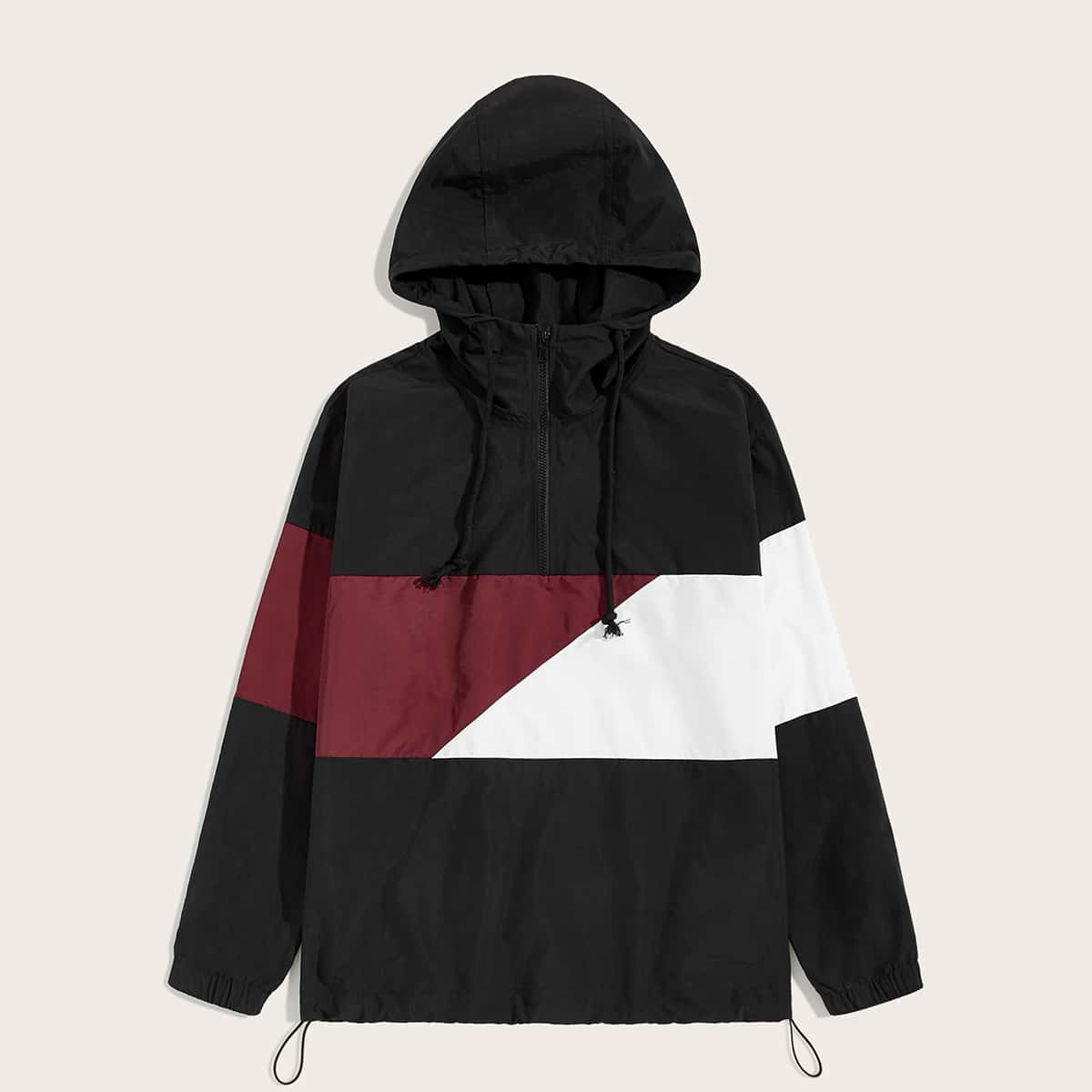 

Guys Color Block Zip Front Drawstring Hooded Jacket, Black