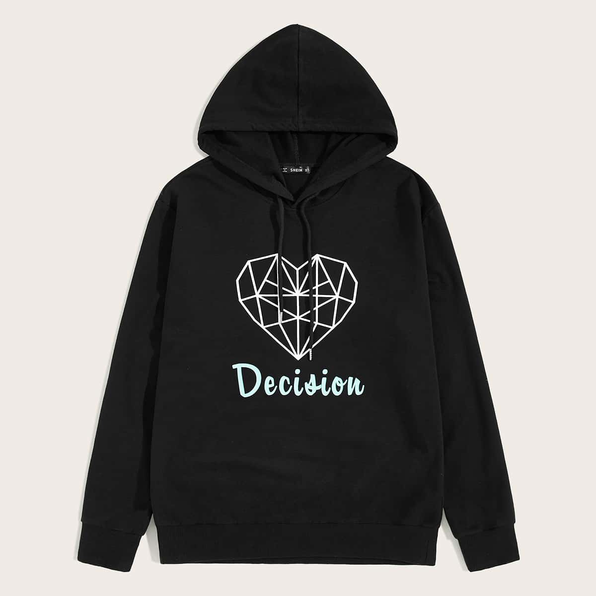 

Guys Geo & Letter Graphic Drawstring Hoodie, Black