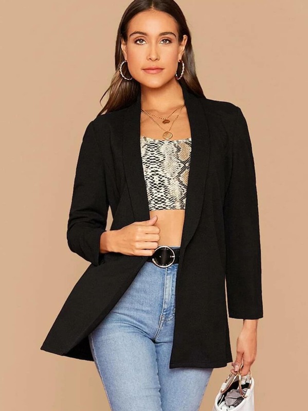

Shawl Collar Belted Blazer, Black, Anna Herrin
