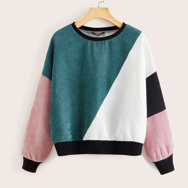 

Drop Shoulder Cut-and-sew Cord Sweatshirt, Multicolor