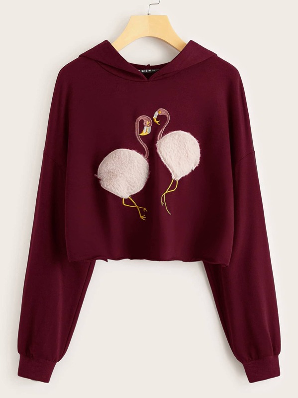 

Embroidered Flamingo Patch Pullover, Burgundy