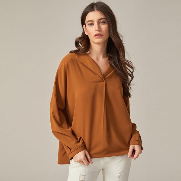 

Asymmetrical Hem Oversized Blouse, Camel