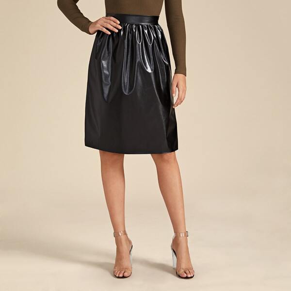 

Zip Side Straight PU Skirt, Black