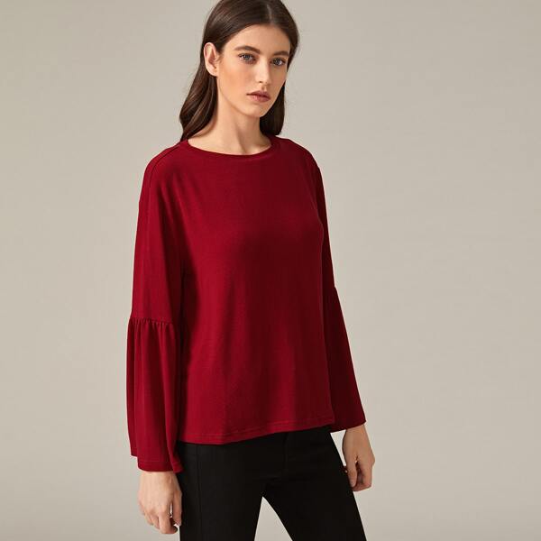 

Bell Sleeve Solid Tee, Burgundy