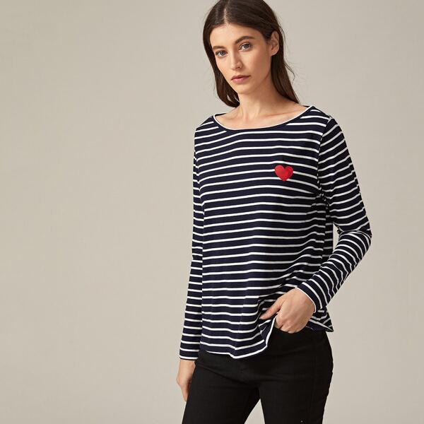 

Heart and Striped Tee, Navy