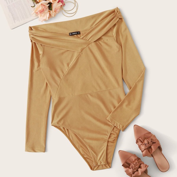 

Off Shoulder Foldover Bodysuit, Camel