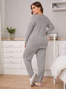 SHEIN Unity Conjunto de pijama top de manga raglán con slogan y dibujo con pantalones - grande - Gris - Ver 2