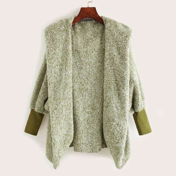 

Shawl Collar Marled Teddy Coat, Green pastel