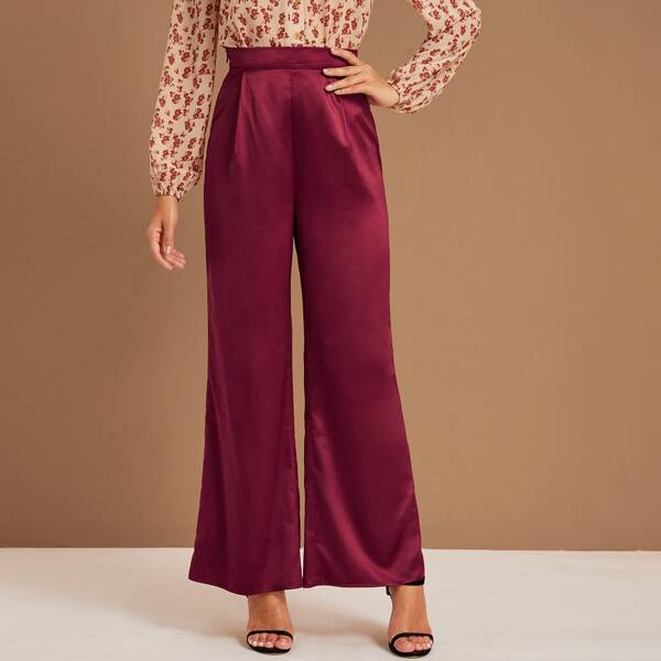 

Wide Leg Satin Pants, Burgundy