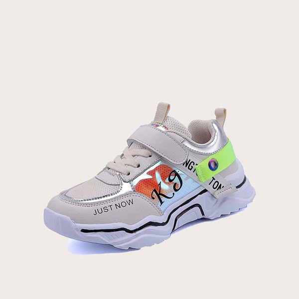 

Girls Letter Graphic Velcro Strap Sneakers, Grey