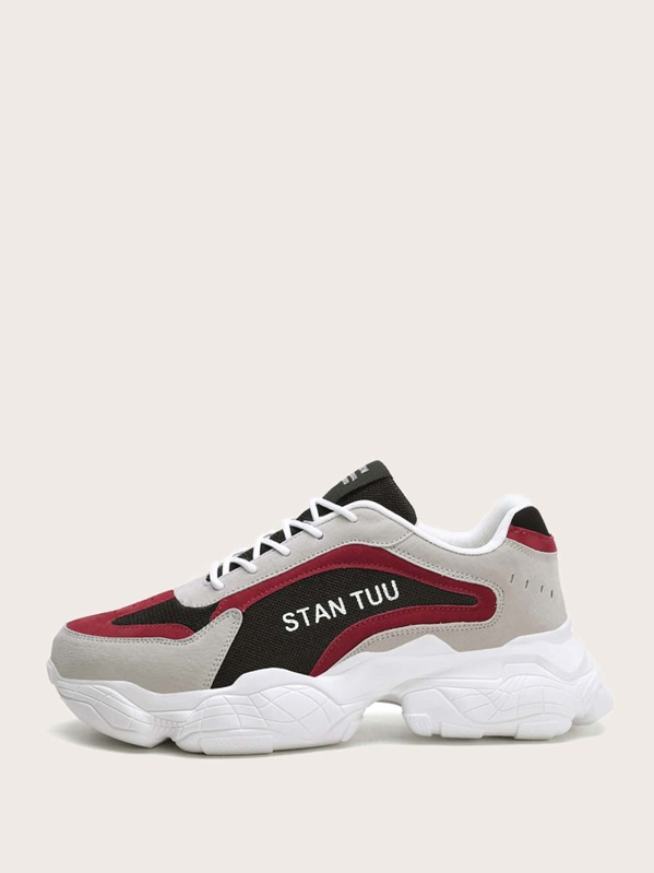 

Men Letter Graphic Colorblock Chunky Sneakers, Multicolor
