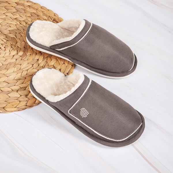 

Men Fur Lined Embroidery Slippers, Grey