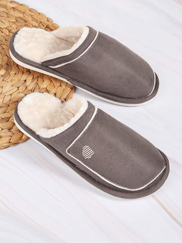 

Men Fur Lined Embroidery Slippers, Grey
