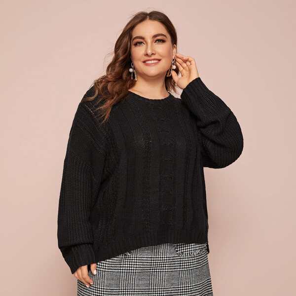 

Plus Drop Shoulder Oversized Sweater, Black