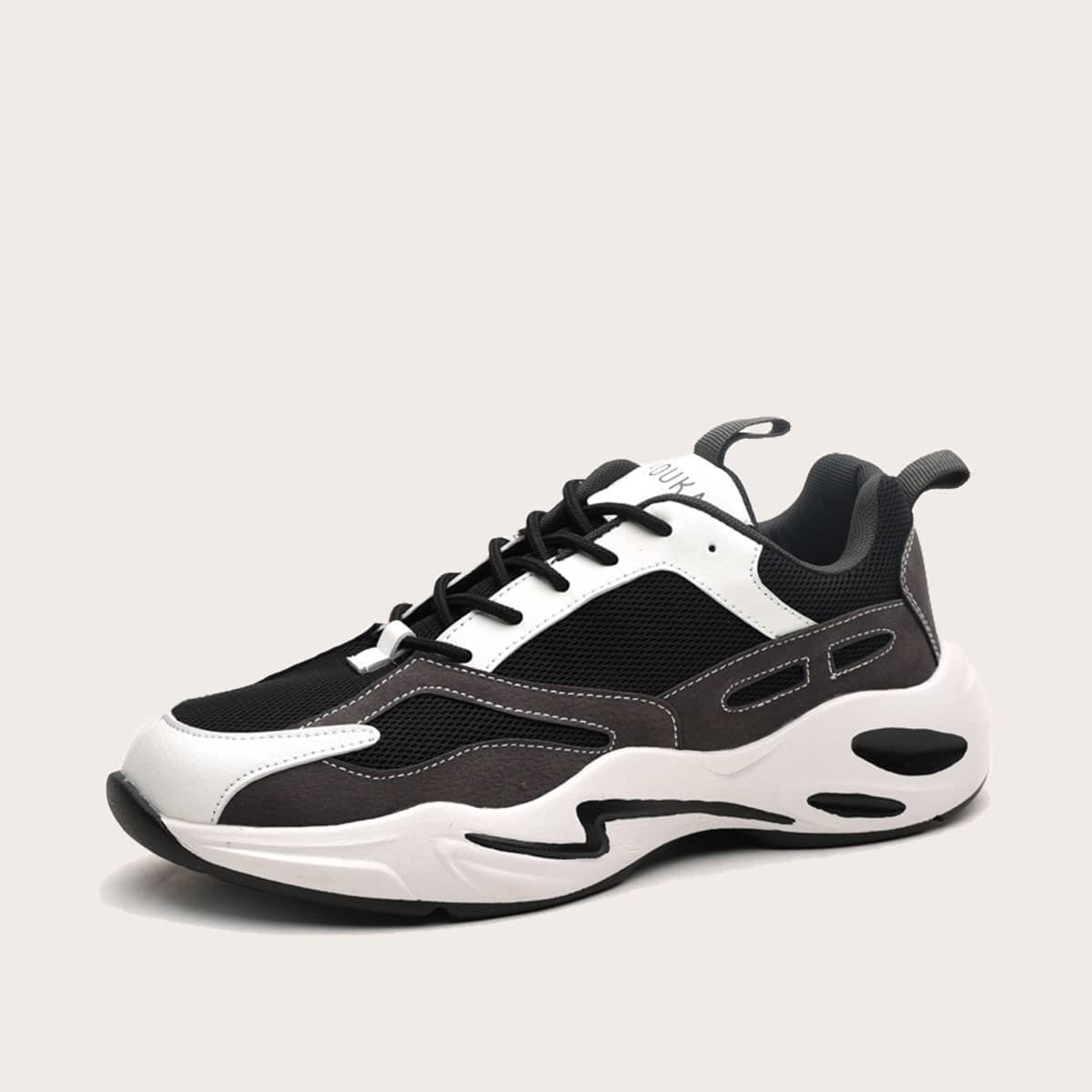 

Guys Lace-up Chunky Sneakers, Black and white
