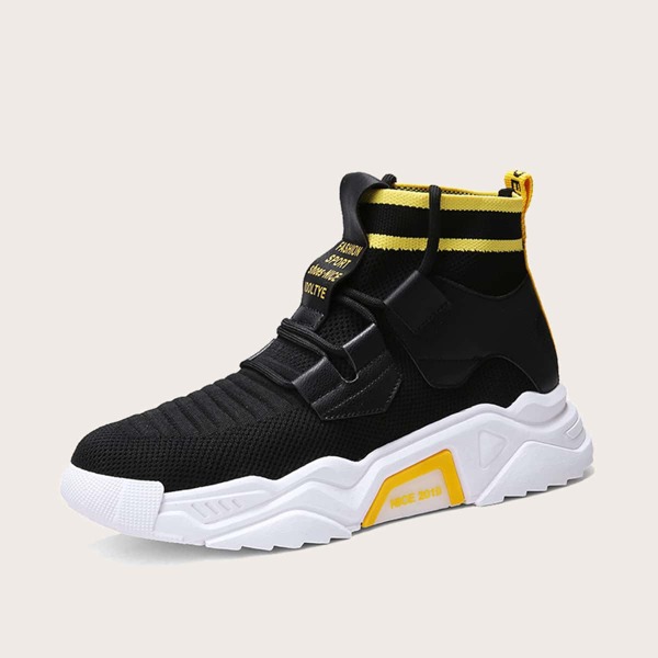 

Men Letter Graphic High Top Knit Sneakers, Black