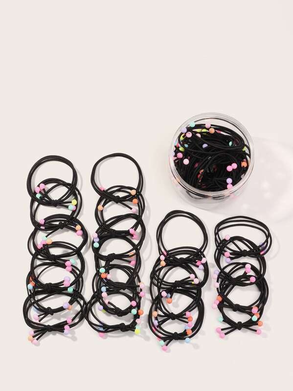 

20pcs Toddler Girls Bead Decor Hair Tie With Case, Black