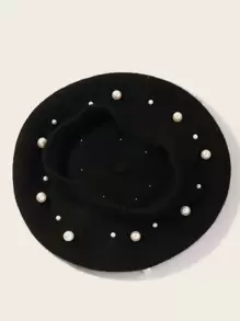 Girls Faux Pearl Decor Berets - Black - View 2