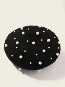 Girls Faux Pearl Decor Berets - Black - View 3