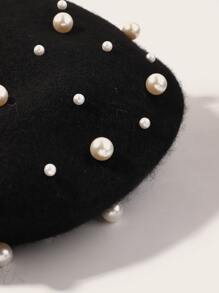 Girls Faux Pearl Decor Berets - Black - View 4