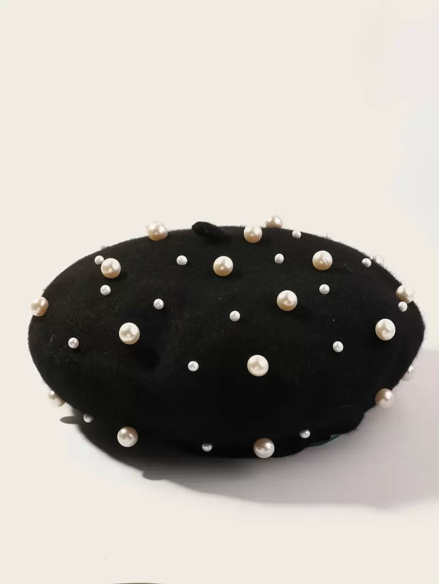 Girls Faux Pearl Decor Berets - Black - View 1