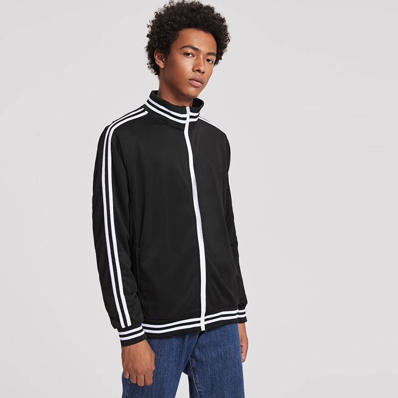 

Guys Striped Zip Up Pocket Jacket, Black