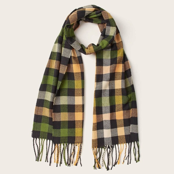 

Men Plaid Pattern Fringe Hem Scarf, Multicolor