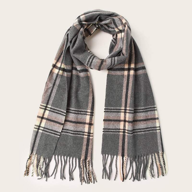 

Guys Plaid Fringe Hem Scarf, Multicolor