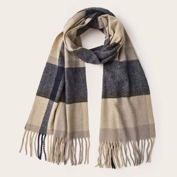 

Men Plaid Fringe Hem Scarf, Multicolor