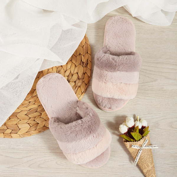 

Open Toe Fluffy Slippers, Pink