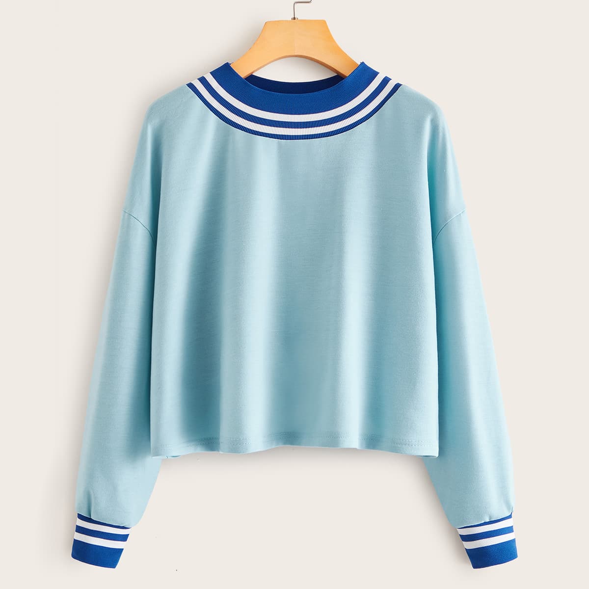 

Striped Print Drop Shoulder Sweatshirt, Blue pastel