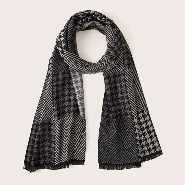 

Men Houndstooth & Chevron Pattern Scarf, Multicolor