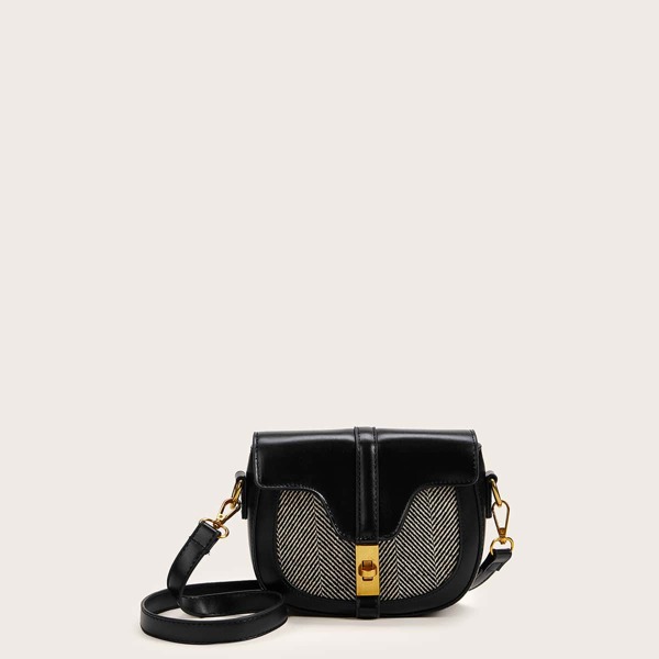 

Twist Lock Flap Crossbody Bag, Black