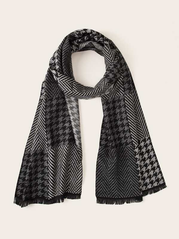 

Men Houndstooth & Chevron Pattern Scarf, Multicolor
