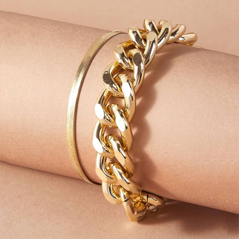 

2pcs Chain Bracelet Set, Gold
