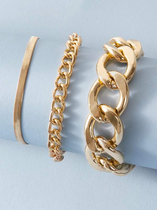 

3pcs Chain Bracelet Set, Gold