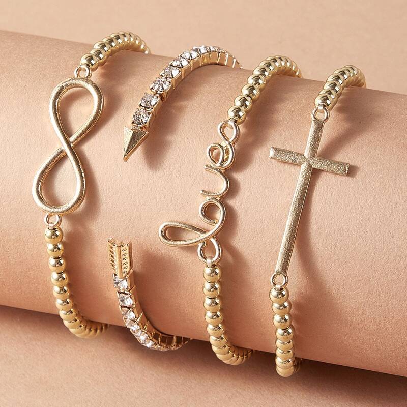 

4pcs Cross & Infinity Decor Bracelet, Gold