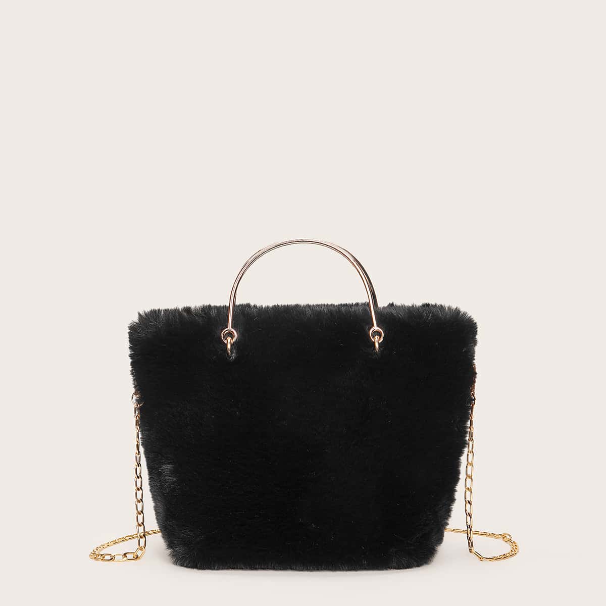 

Faux Fur Satchel Bag, Black