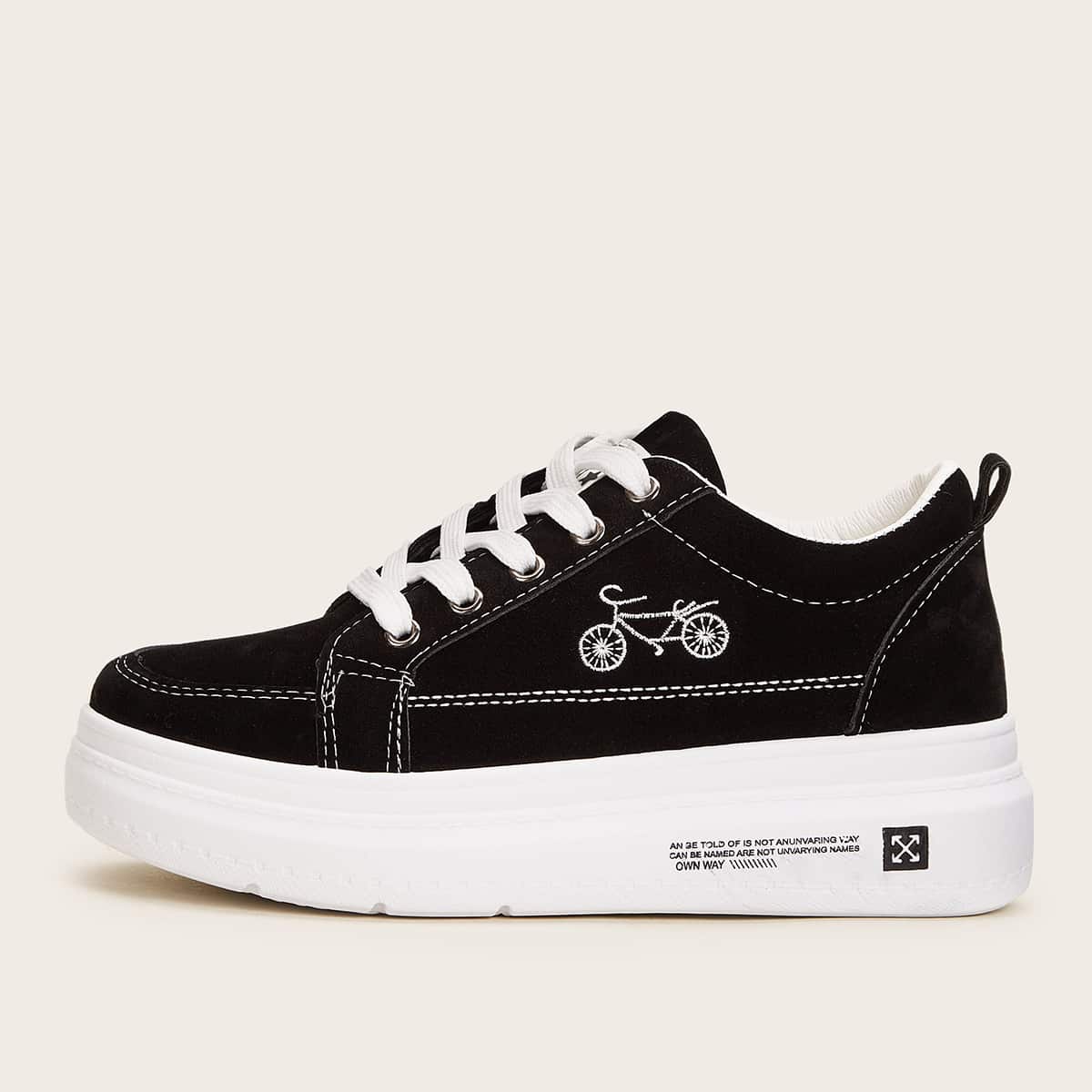 

Embroidered Bicycle Low Top Sneakers, Black