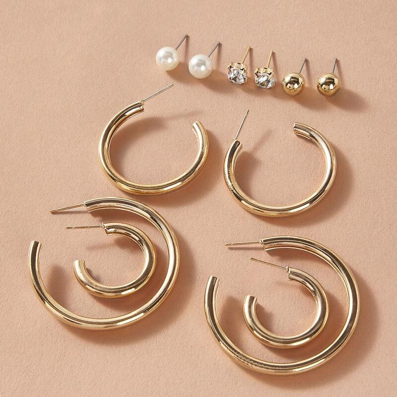 

6pairs Faux Pearl & Rhinestone Decor Earrings, Multicolor