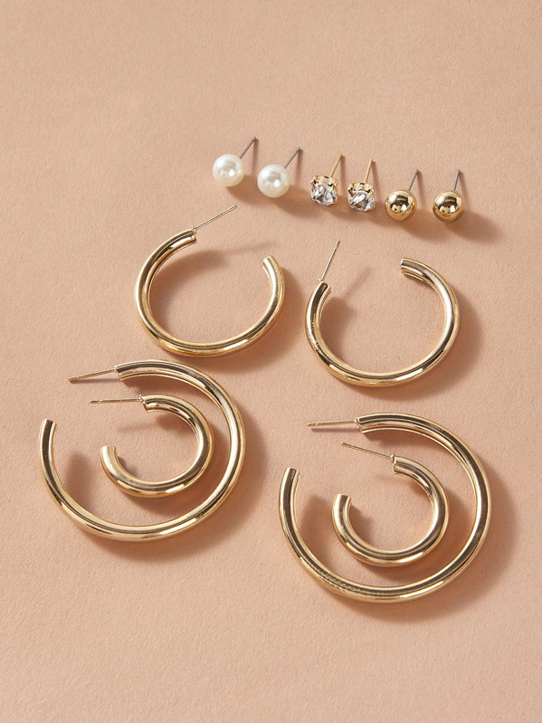 

6pairs Faux Pearl & Rhinestone Decor Earrings, Multicolor