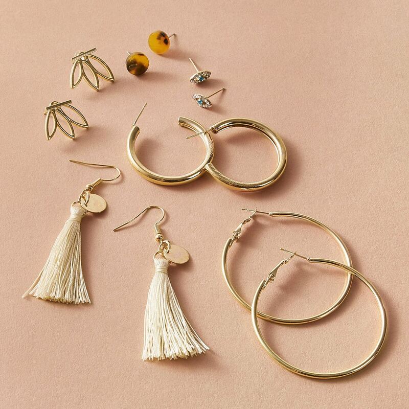 

6pairs Tassel & Eye Decor Earrings, Gold