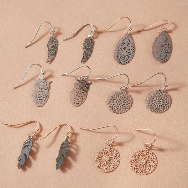 

6pairs Hollow Out Flower & Leaf Drop Earrings, Multicolor