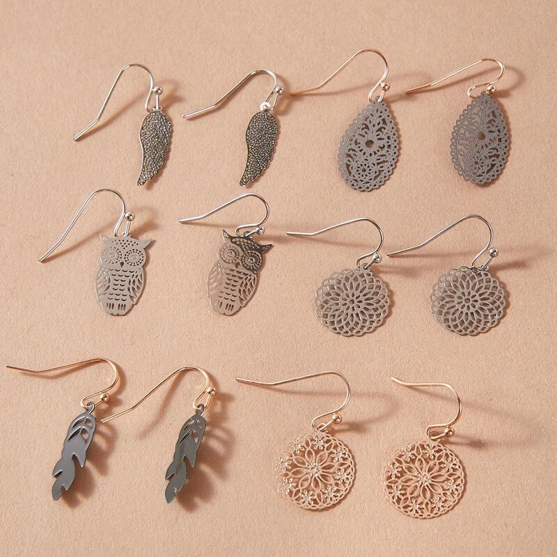 

6pairs Hollow Out Flower & Leaf Drop Earrings, Multicolor