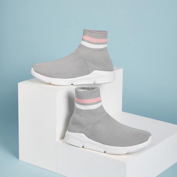 Striped Knit Slip On Sneakers, Grey