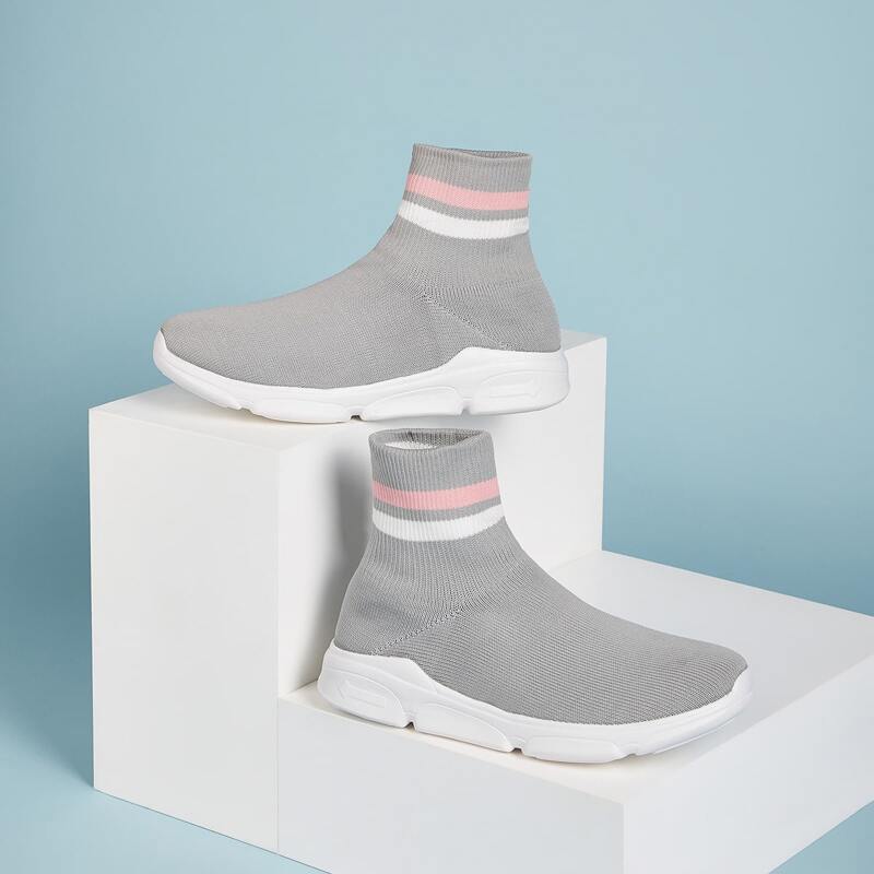 

Striped Knit Slip On Sneakers, Grey
